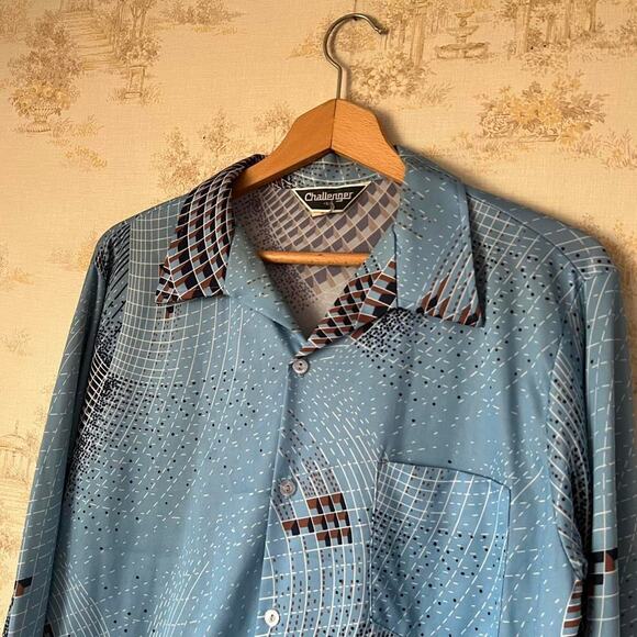 70s Challenger Geometric Disco L/S Shirt Size L - Picture 1 of 8